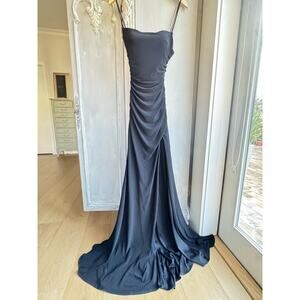La Femme Black Ruched Formal Gown Size 00 Spaghetti Strap Train
